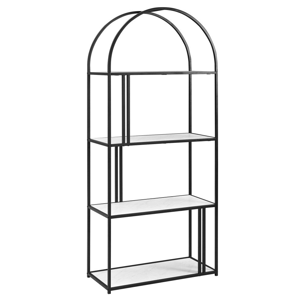 Contemporary Metal Arch Asymmetrical Faux Marble Bookshelf - White Faux Marble