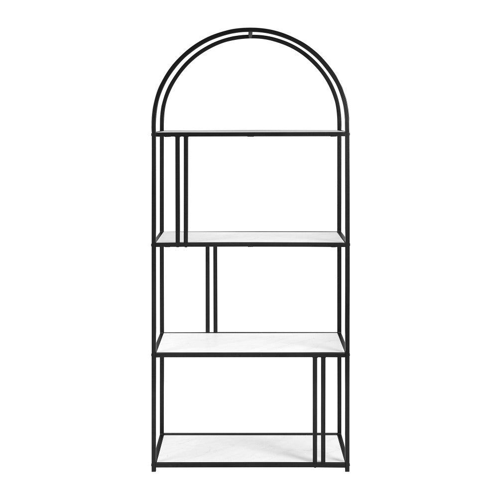Contemporary Metal Arch Asymmetrical Faux Marble Bookshelf - White Faux Marble