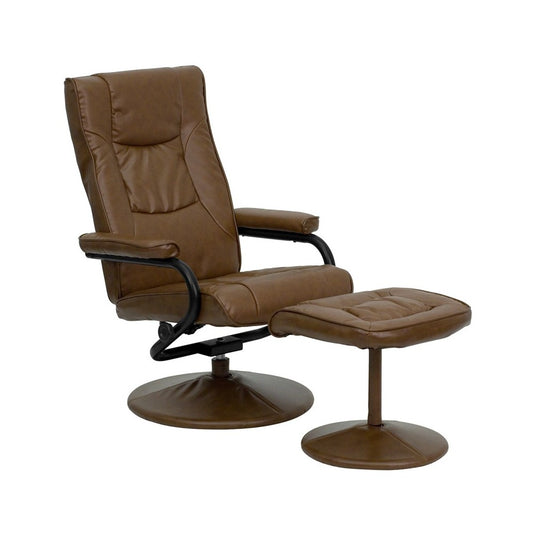 Contemporary Multi-Position Recliner and Ottoman with Wrapped Base in Palimino LeatherSoft