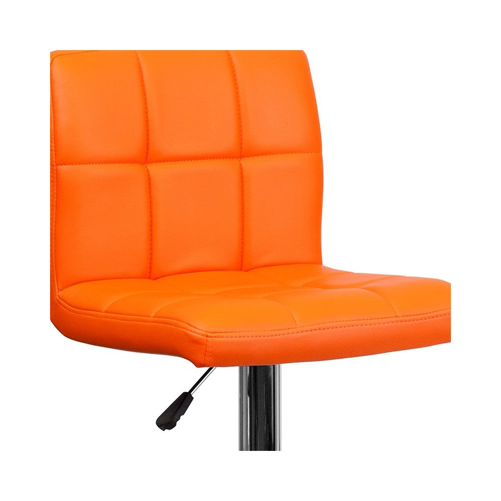 Contemporary Orange Quilted Vinyl Adjustable Height Barstool with Chrome Base