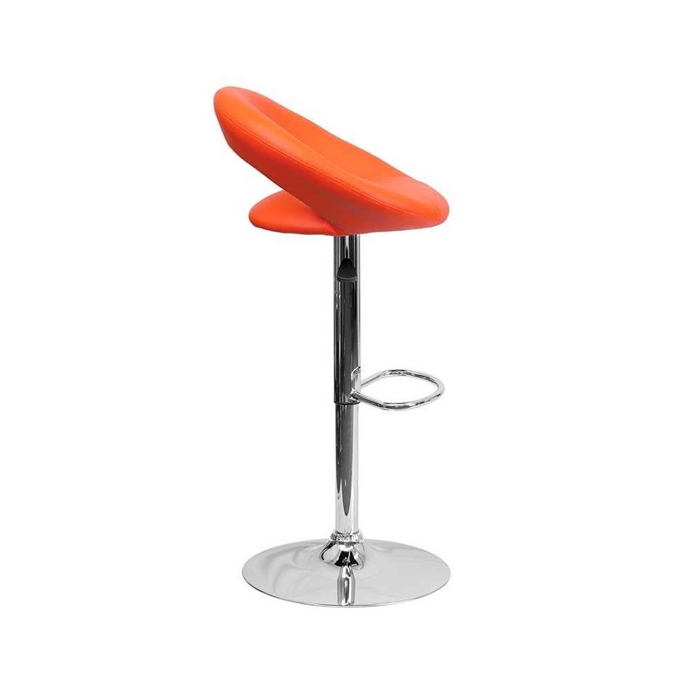 Contemporary Orange Vinyl Rounded Orbit-Style Back Adjustable Height Barstool with Chrome Base