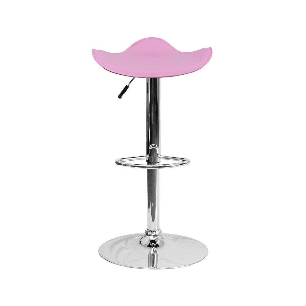 Contemporary Pink Vinyl Adjustable Height Barstool with Wavy Seat and Chrome Base