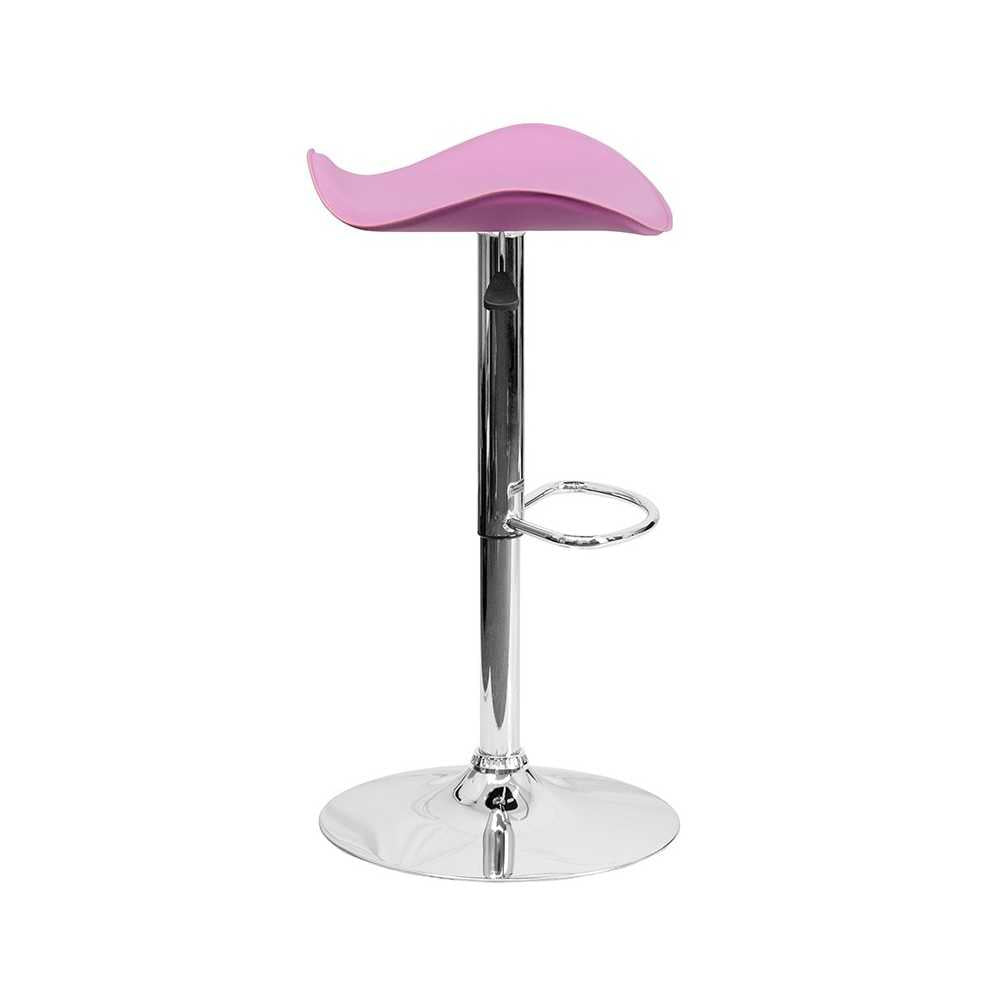 Contemporary Pink Vinyl Adjustable Height Barstool with Wavy Seat and Chrome Base