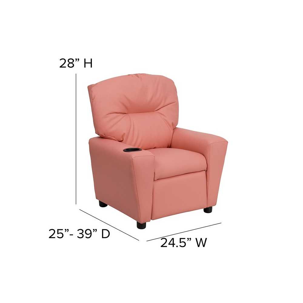 Contemporary Pink Vinyl Kids Recliner with Cup Holder