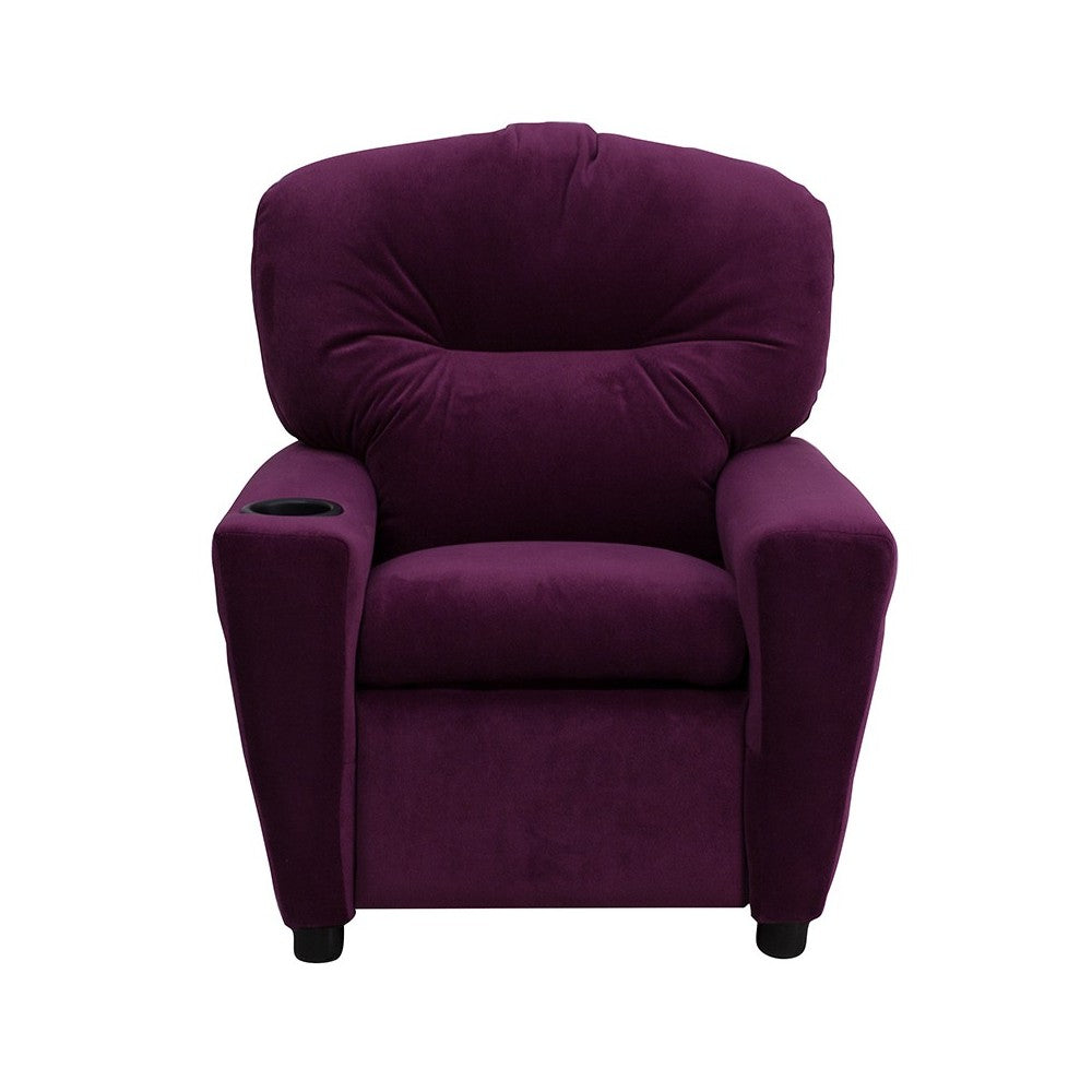 Contemporary Purple Microfiber Kids Recliner with Cup Holder
