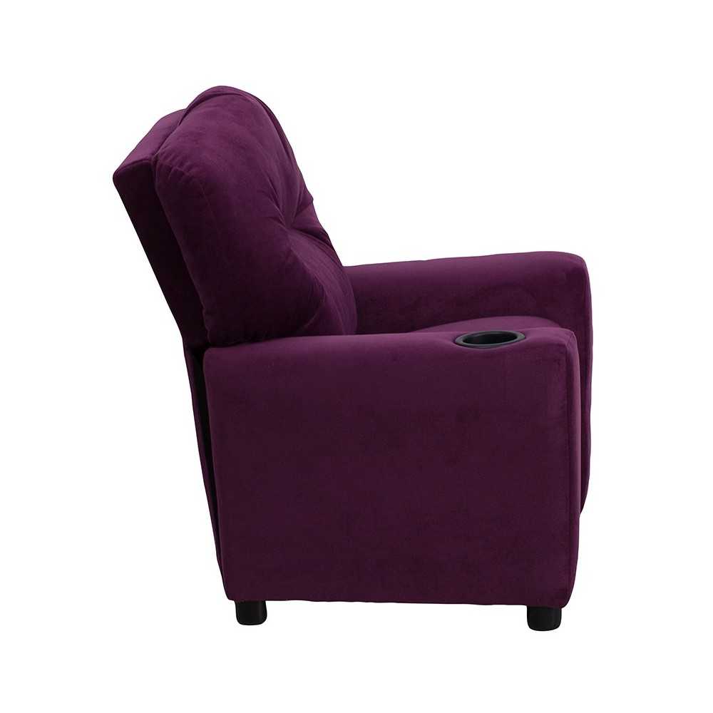 Contemporary Purple Microfiber Kids Recliner with Cup Holder