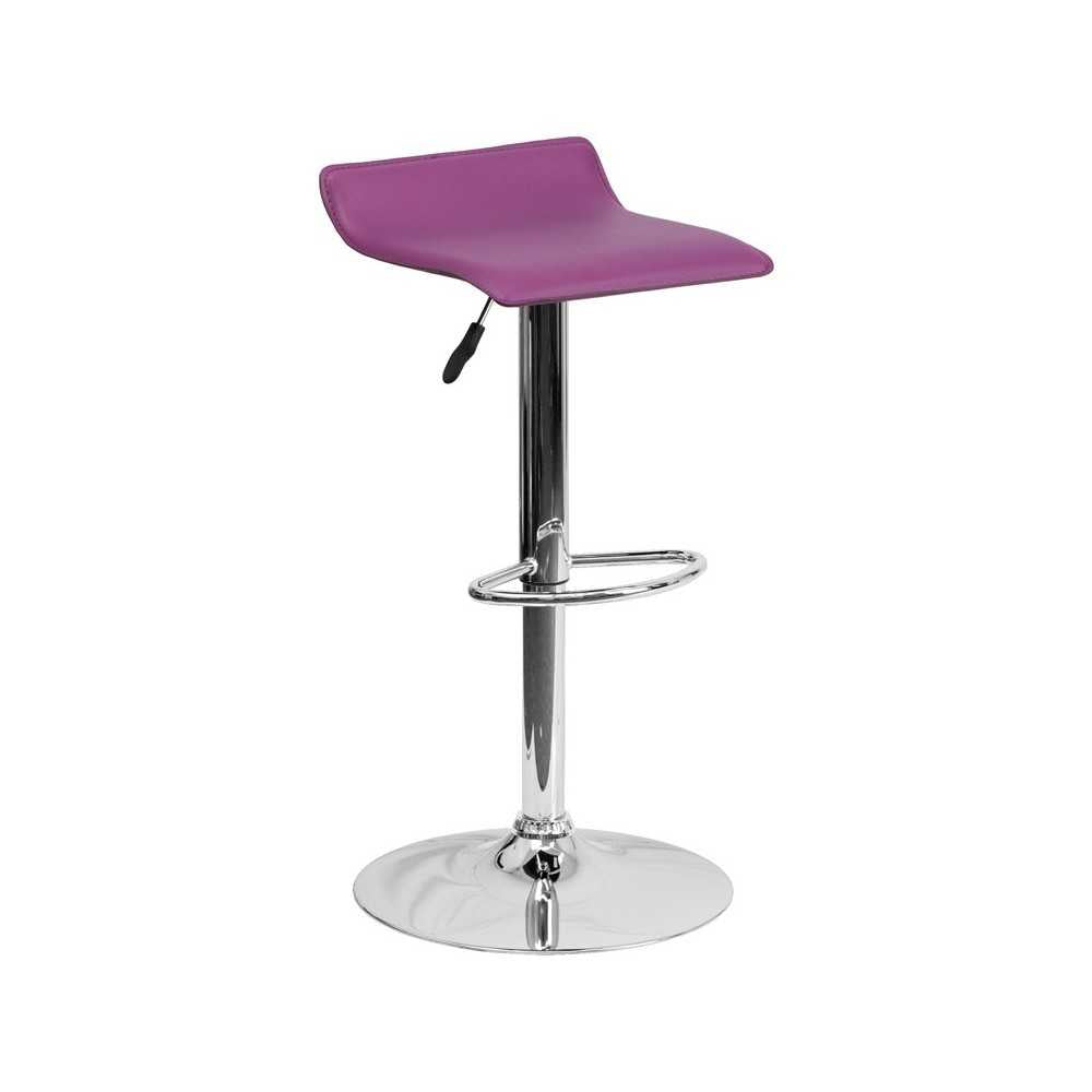 Contemporary Purple Vinyl Adjustable Height Barstool with Solid Wave Seat and Chrome Base