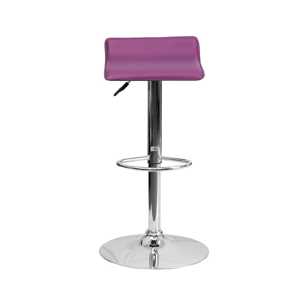 Contemporary Purple Vinyl Adjustable Height Barstool with Solid Wave Seat and Chrome Base