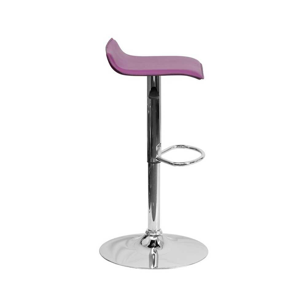 Contemporary Purple Vinyl Adjustable Height Barstool with Solid Wave Seat and Chrome Base