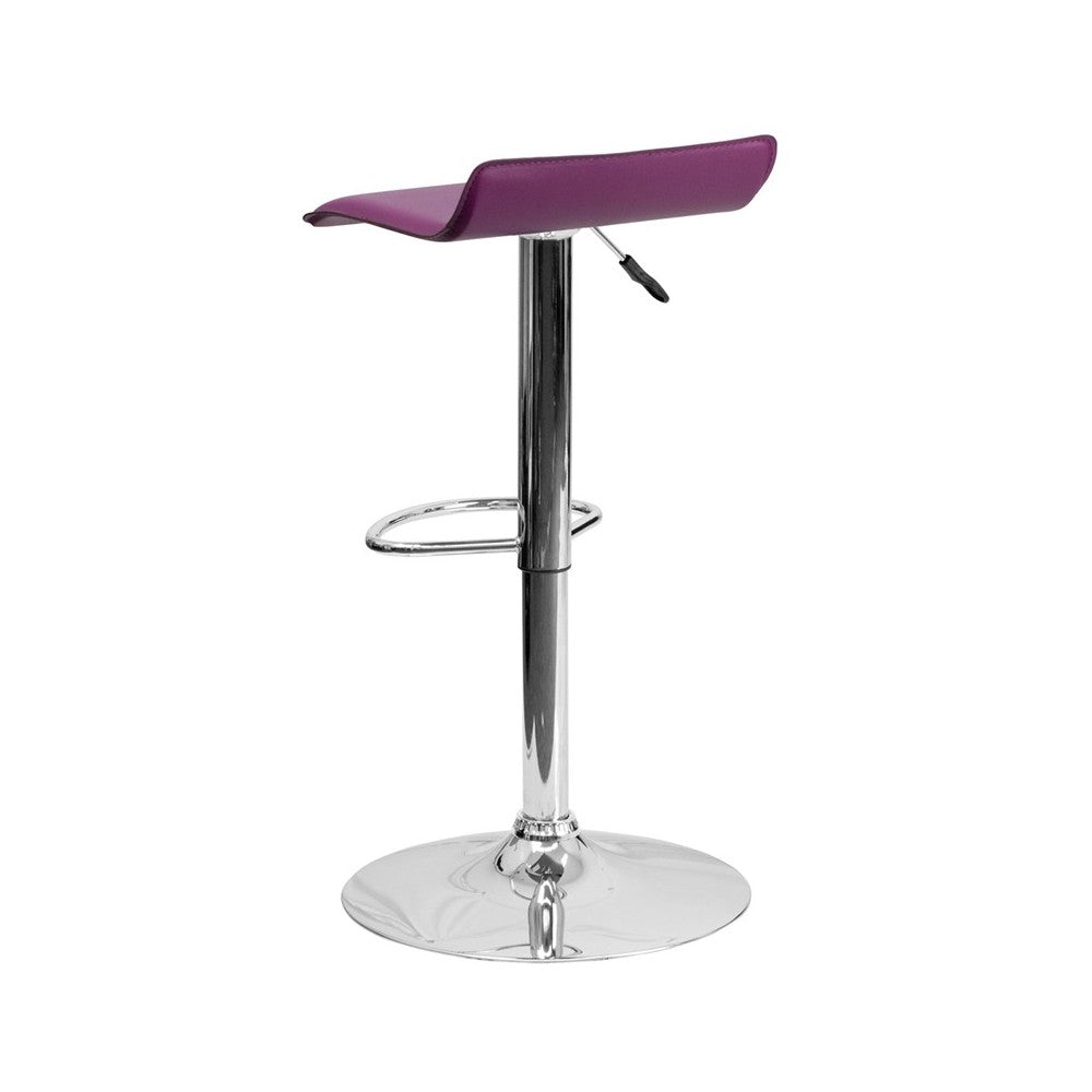 Contemporary Purple Vinyl Adjustable Height Barstool with Solid Wave Seat and Chrome Base