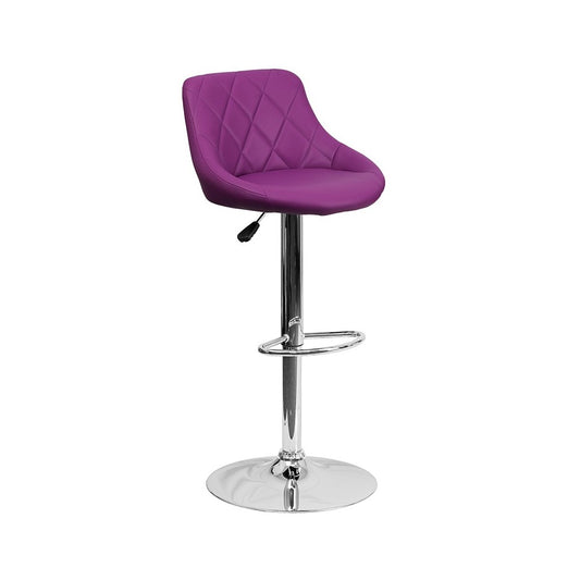 Contemporary Purple Vinyl Bucket Seat Adjustable Height Barstool with Diamond Pattern Back and Chrome Base