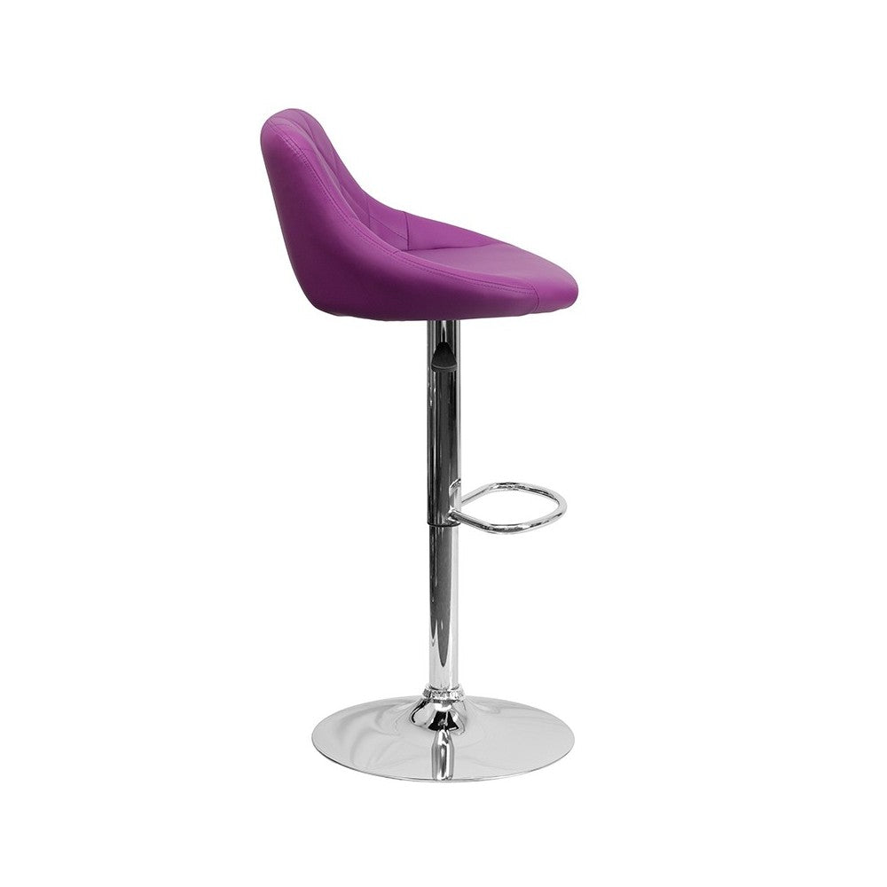 Contemporary Purple Vinyl Bucket Seat Adjustable Height Barstool with Diamond Pattern Back and Chrome Base