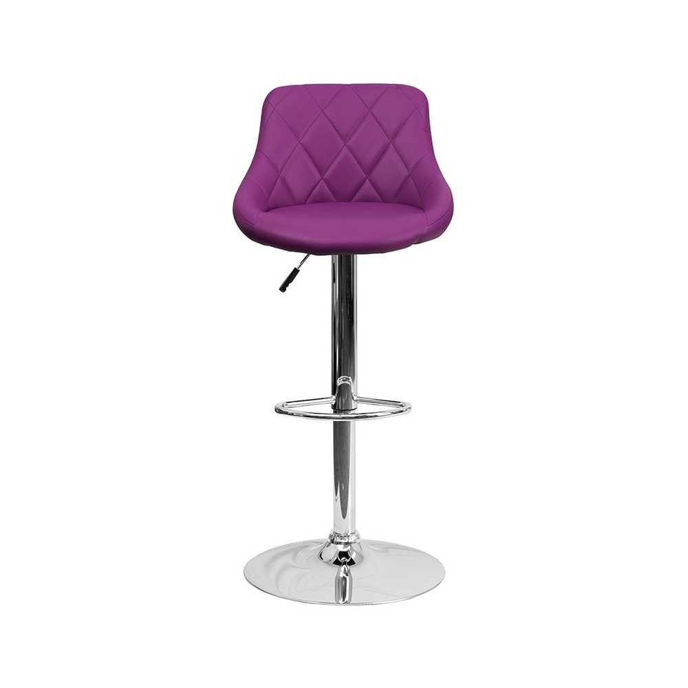 Contemporary Purple Vinyl Bucket Seat Adjustable Height Barstool with Diamond Pattern Back and Chrome Base