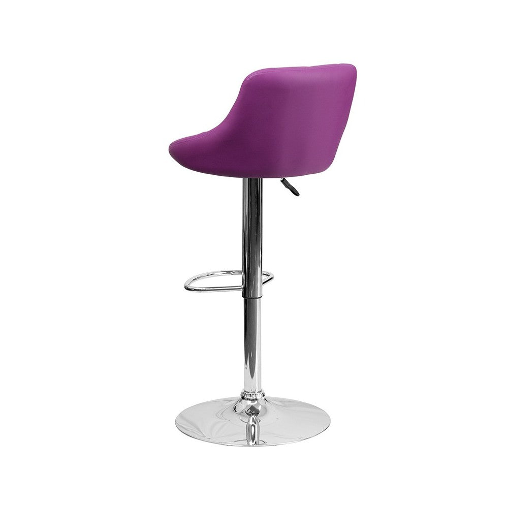 Contemporary Purple Vinyl Bucket Seat Adjustable Height Barstool with Diamond Pattern Back and Chrome Base