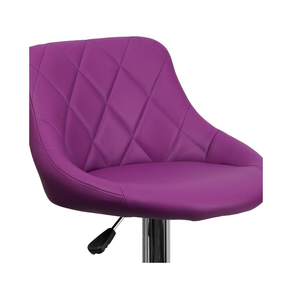 Contemporary Purple Vinyl Bucket Seat Adjustable Height Barstool with Diamond Pattern Back and Chrome Base