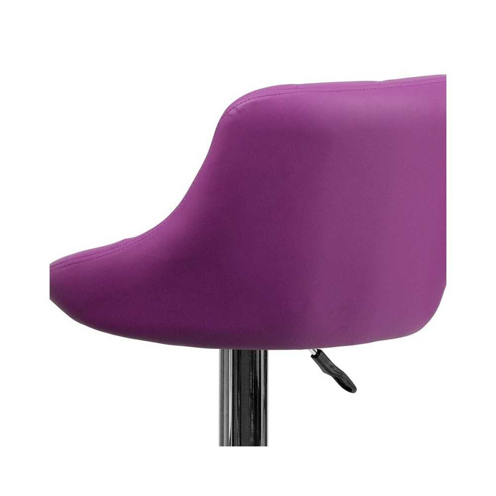 Contemporary Purple Vinyl Bucket Seat Adjustable Height Barstool with Diamond Pattern Back and Chrome Base