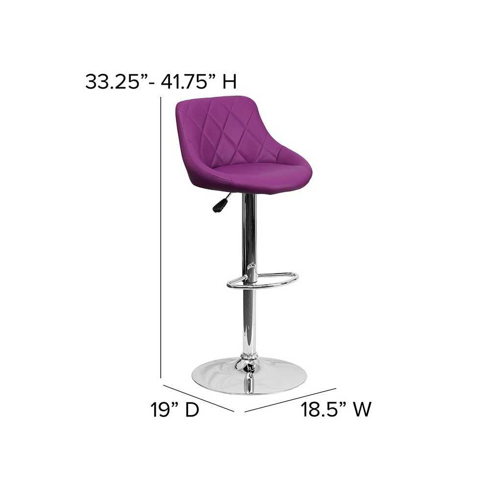 Contemporary Purple Vinyl Bucket Seat Adjustable Height Barstool with Diamond Pattern Back and Chrome Base