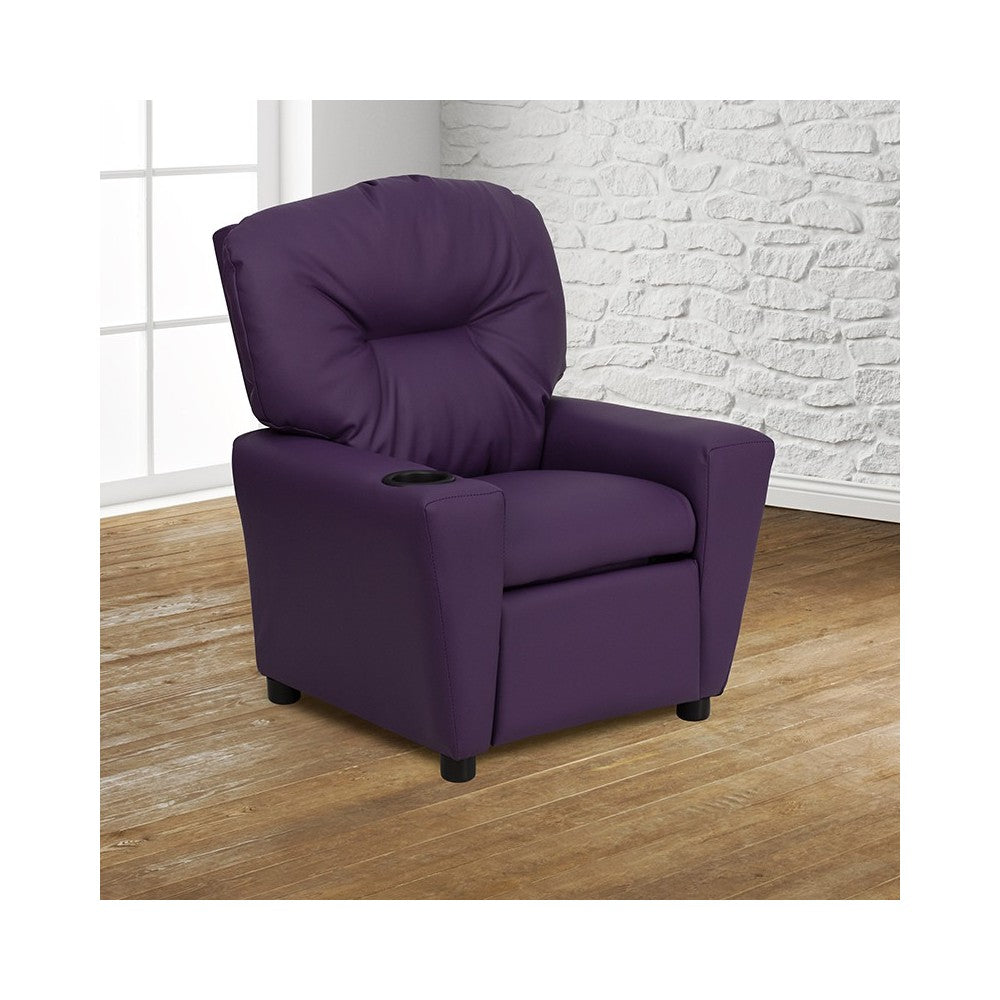 Contemporary Purple Vinyl Kids Recliner with Cup Holder