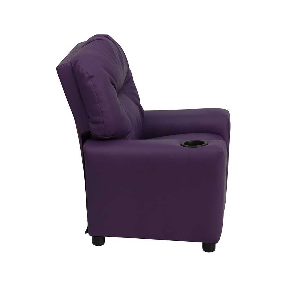 Contemporary Purple Vinyl Kids Recliner with Cup Holder