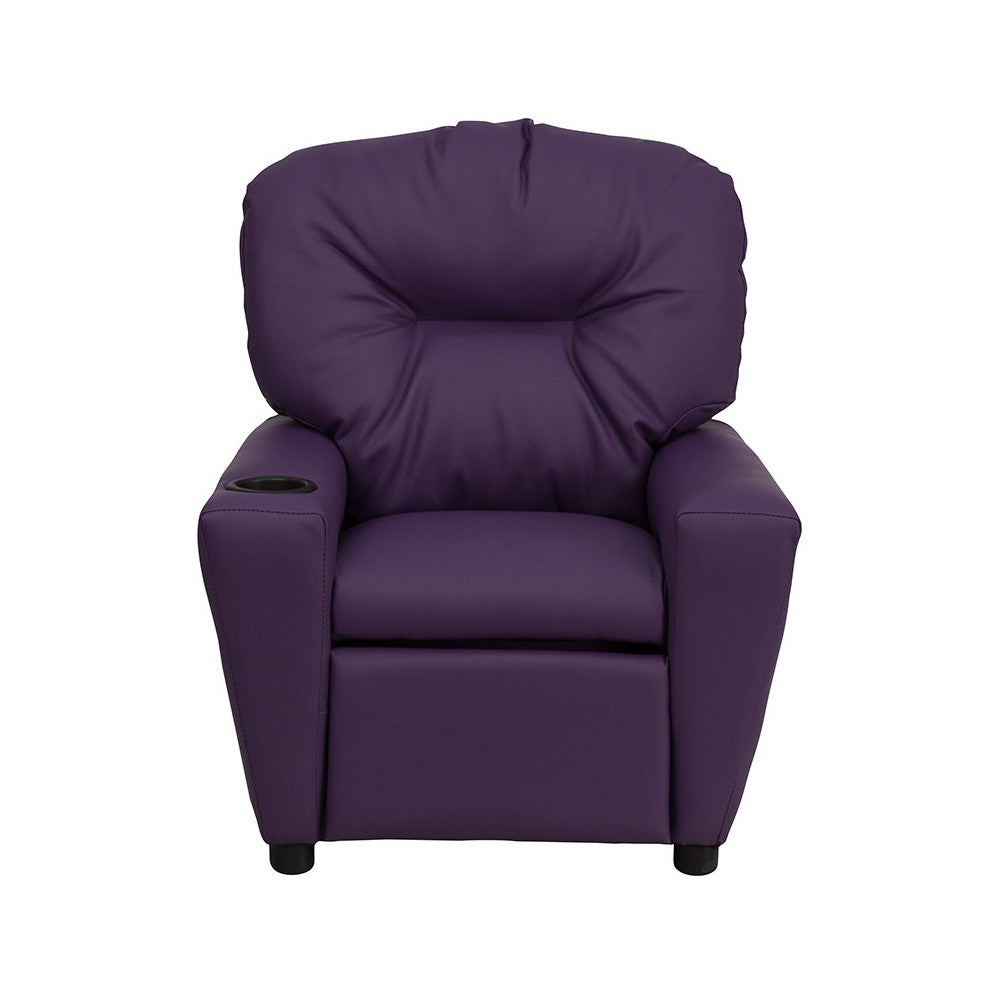 Contemporary Purple Vinyl Kids Recliner with Cup Holder