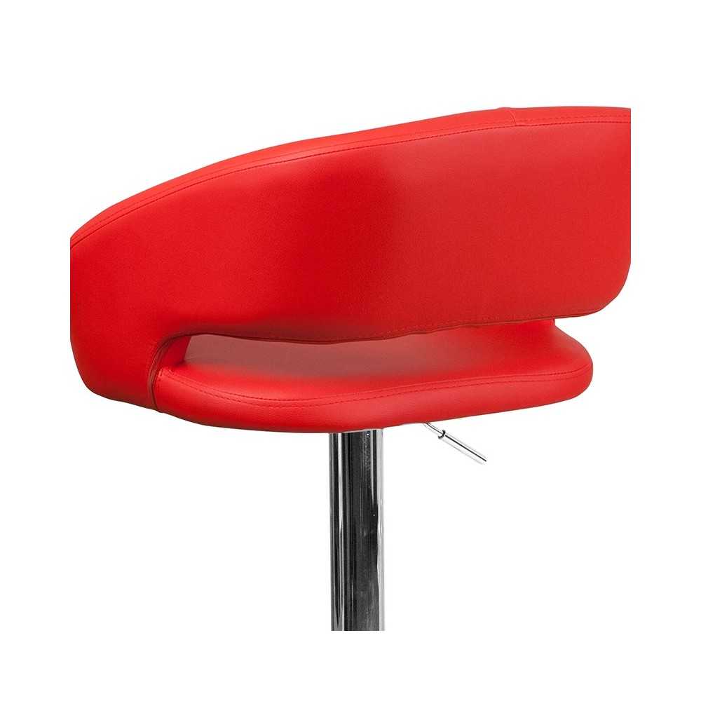 Contemporary Red Vinyl Adjustable Height Barstool with Rounded Mid-Back and Chrome Base