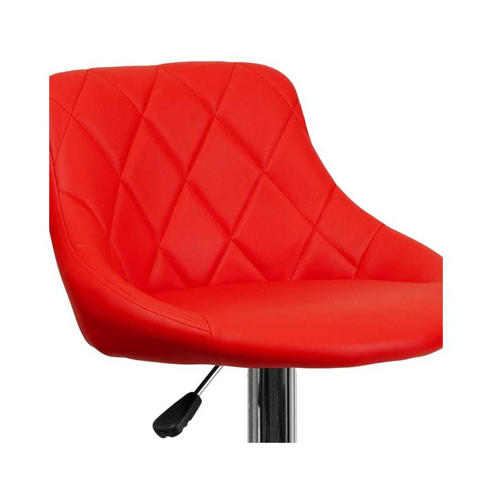 Contemporary Red Vinyl Bucket Seat Adjustable Height Barstool with Diamond Pattern Back and Chrome Base