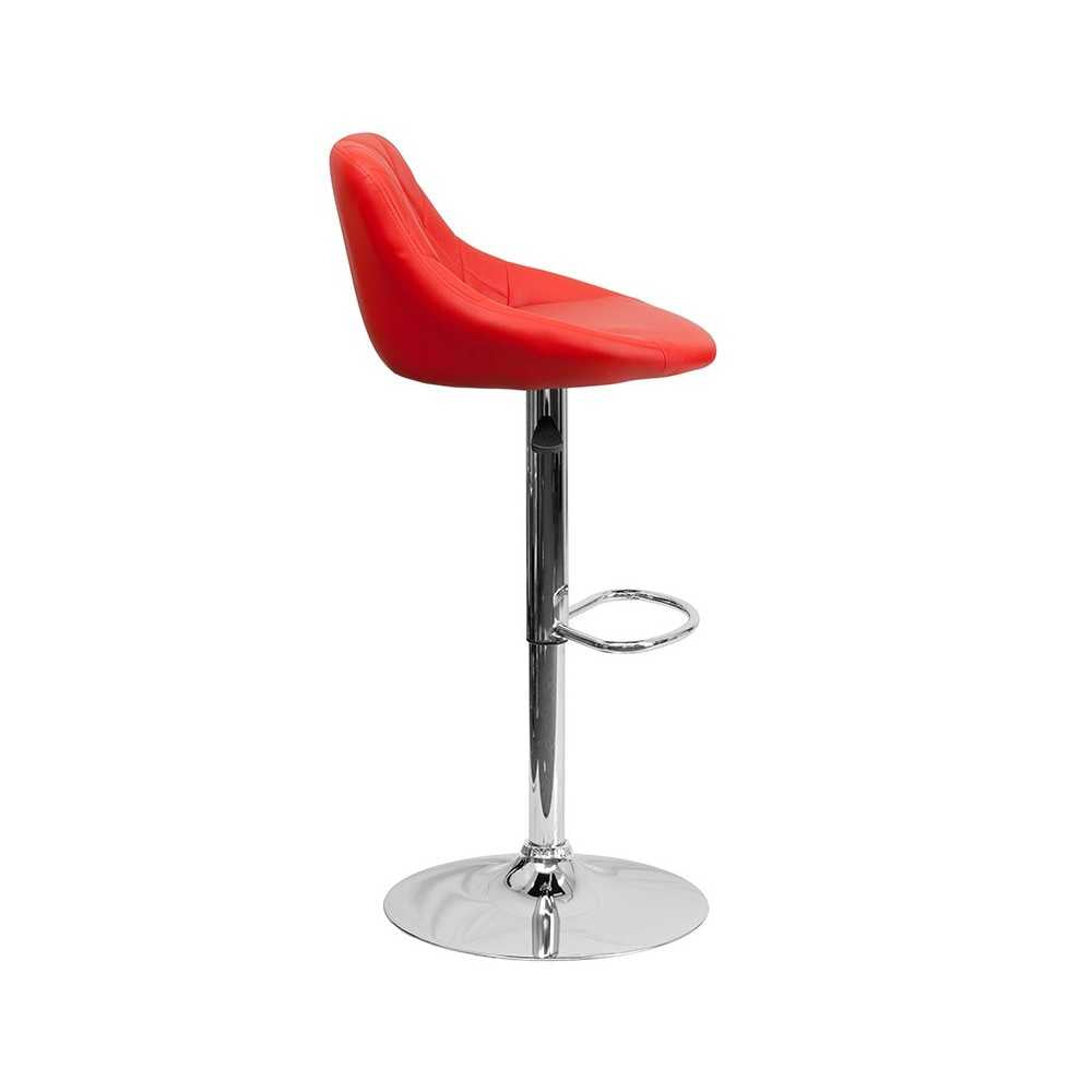 Contemporary Red Vinyl Bucket Seat Adjustable Height Barstool with Diamond Pattern Back and Chrome Base