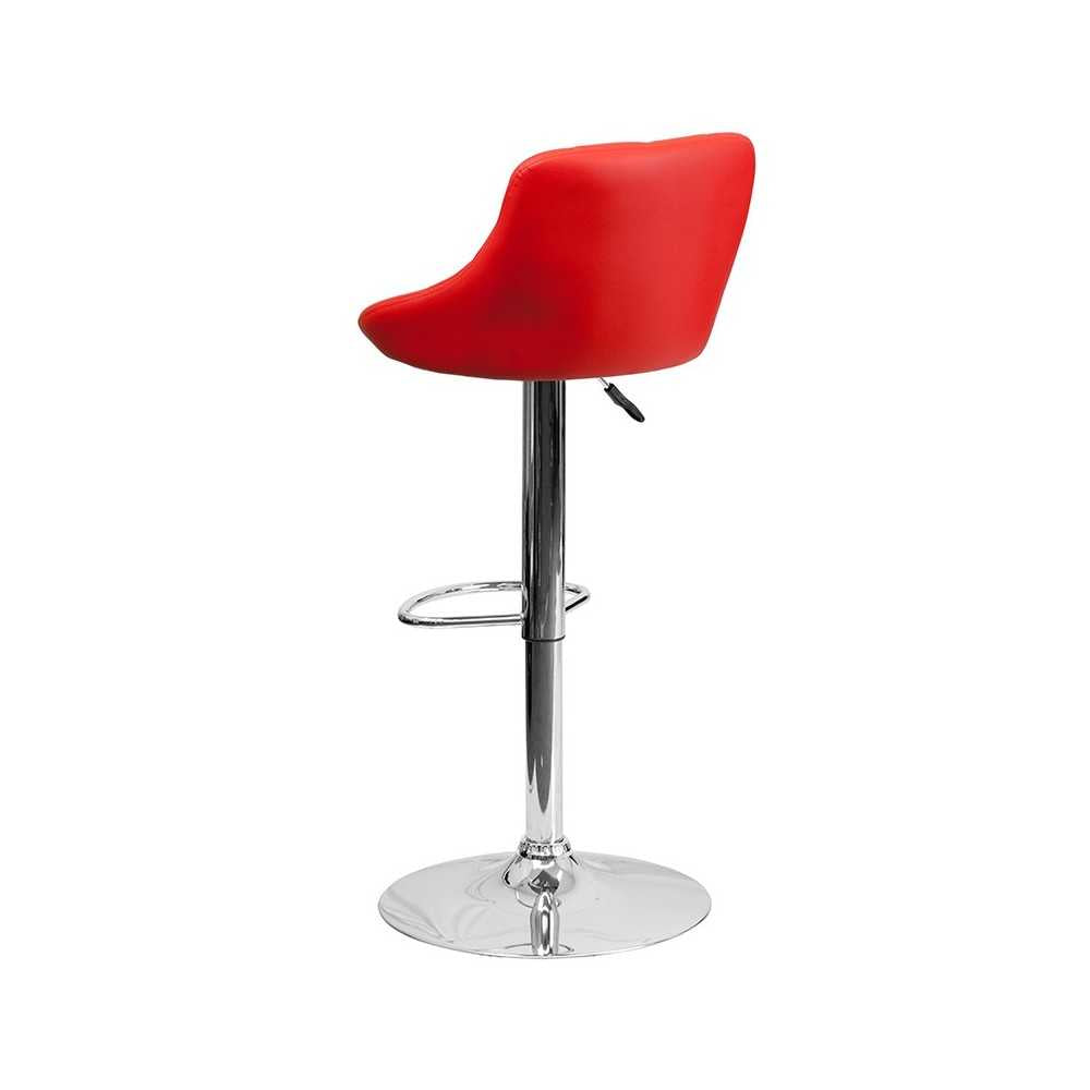 Contemporary Red Vinyl Bucket Seat Adjustable Height Barstool with Diamond Pattern Back and Chrome Base