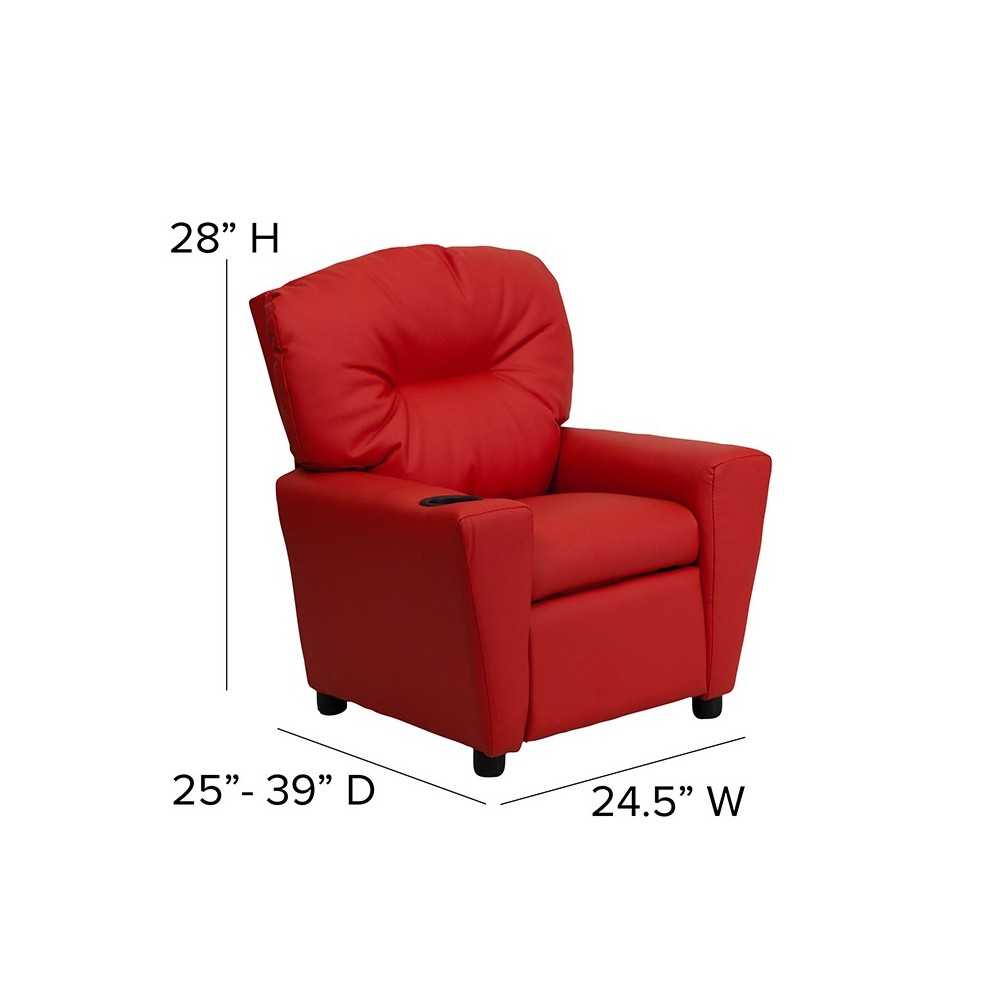 Contemporary Red Vinyl Kids Recliner with Cup Holder
