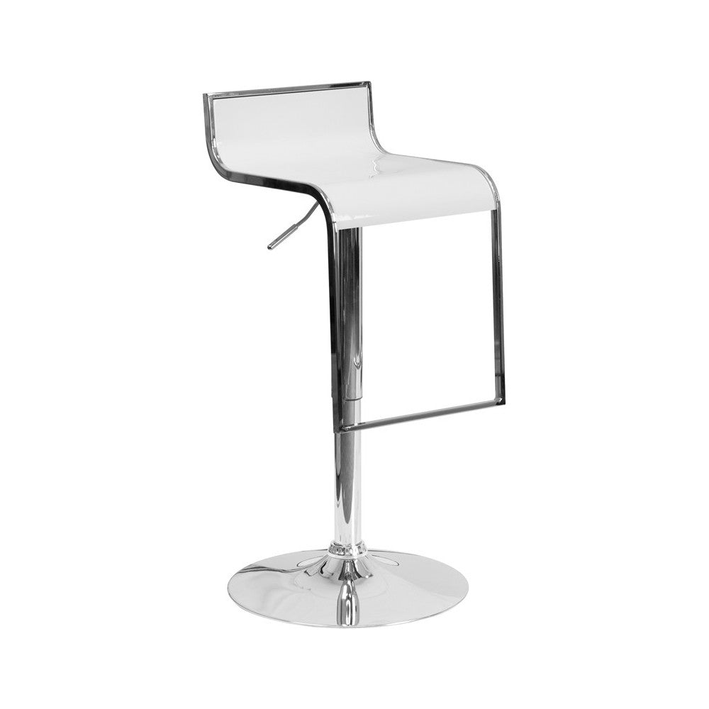 Contemporary White Plastic Adjustable Height Barstool with Chrome Drop Frame