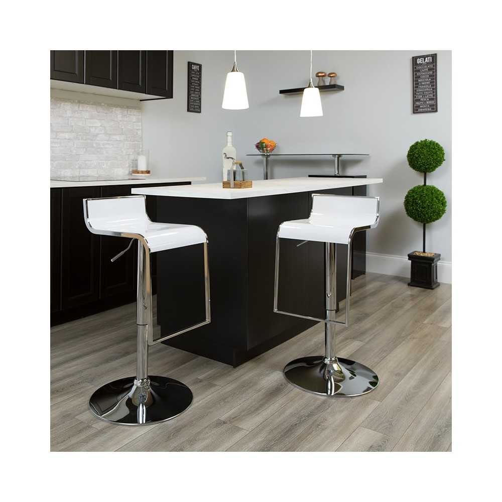 Contemporary White Plastic Adjustable Height Barstool with Chrome Drop Frame