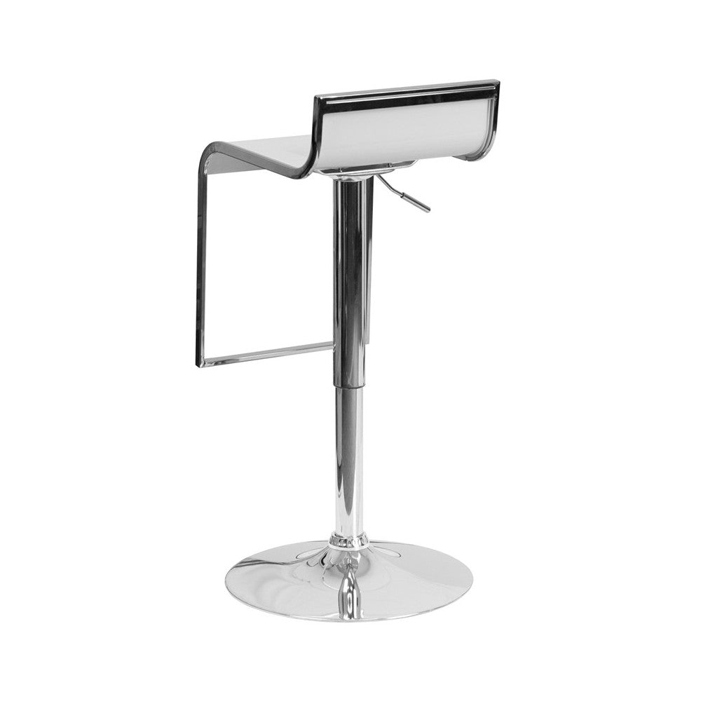 Contemporary White Plastic Adjustable Height Barstool with Chrome Drop Frame