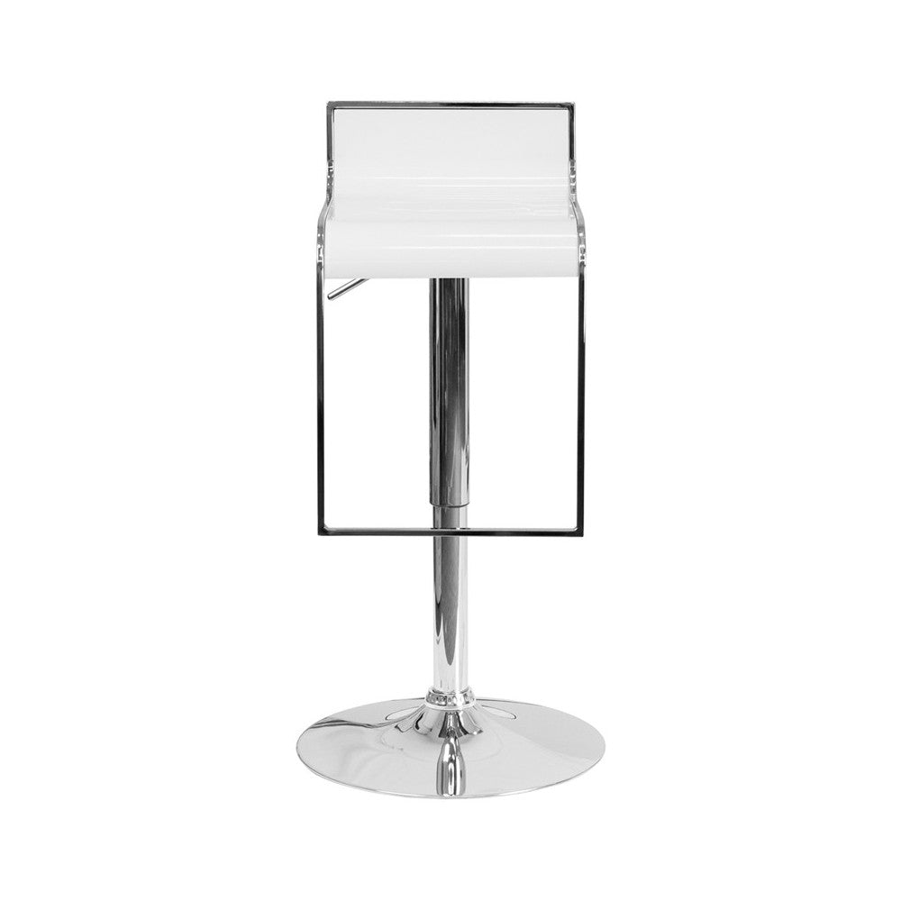 Contemporary White Plastic Adjustable Height Barstool with Chrome Drop Frame