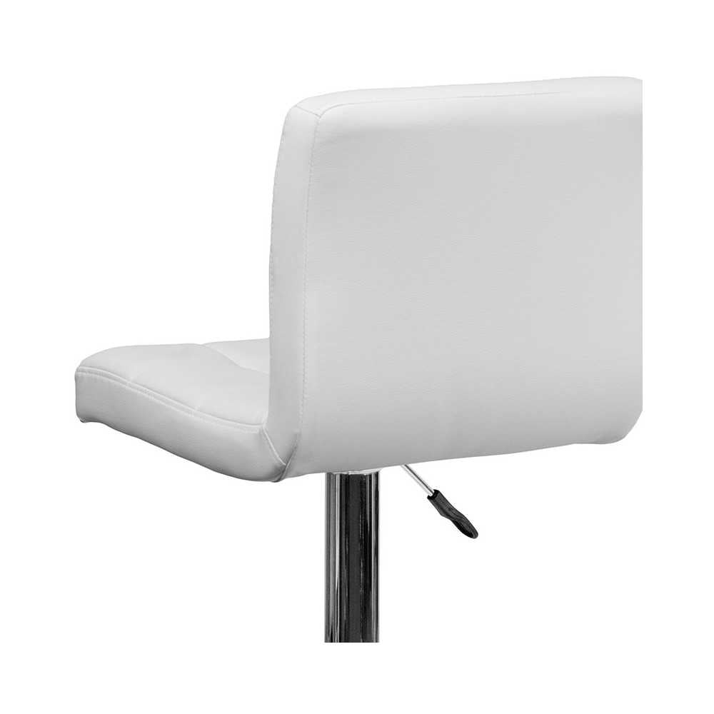 Contemporary White Quilted Vinyl Adjustable Height Barstool with Chrome Base