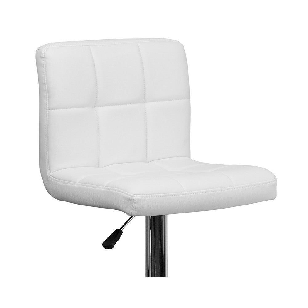 Contemporary White Quilted Vinyl Adjustable Height Barstool with Chrome Base