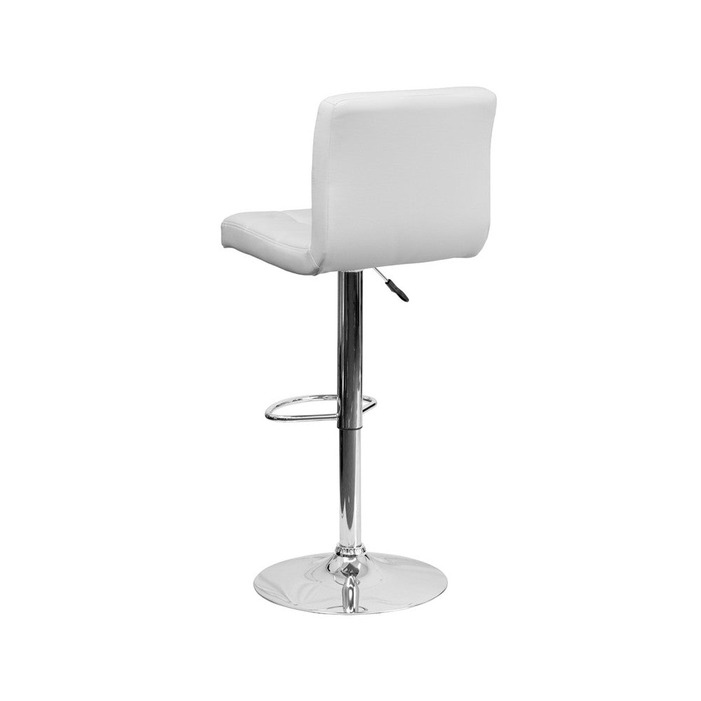 Contemporary White Quilted Vinyl Adjustable Height Barstool with Chrome Base