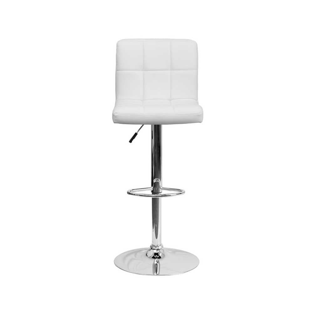 Contemporary White Quilted Vinyl Adjustable Height Barstool with Chrome Base