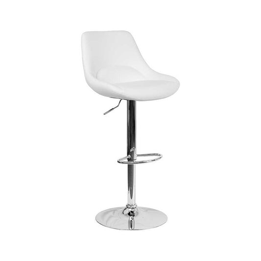 Contemporary White Vinyl Adjustable Height Barstool with Chrome Base