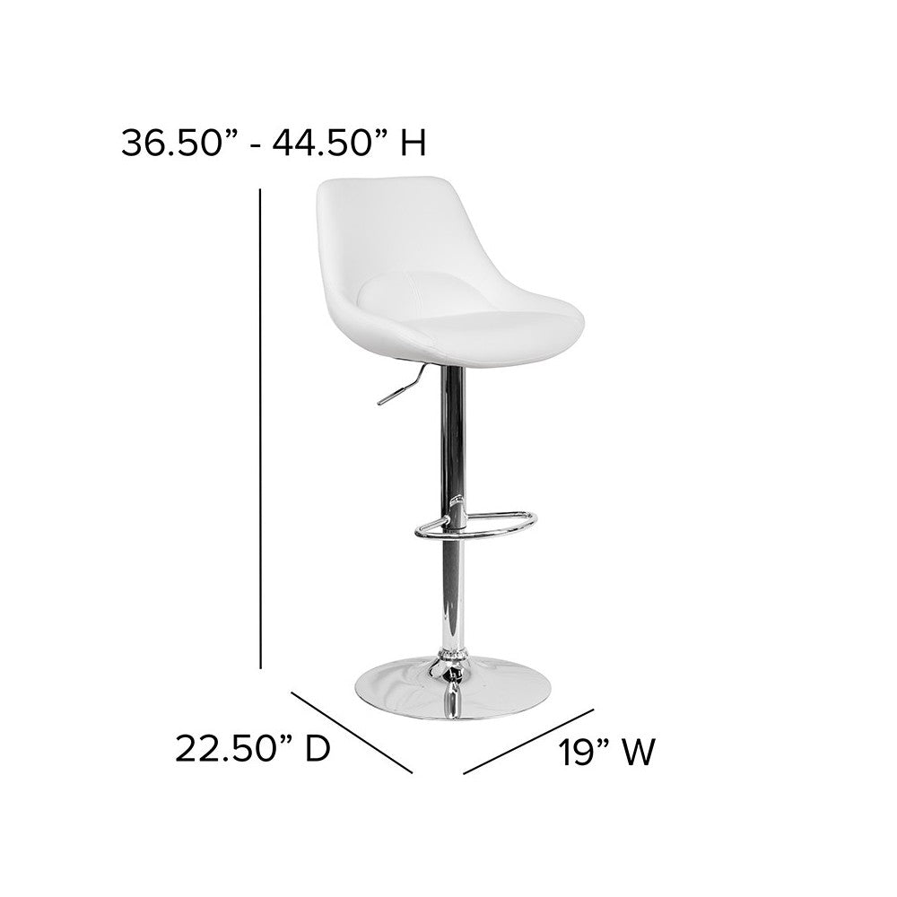 Contemporary White Vinyl Adjustable Height Barstool with Chrome Base