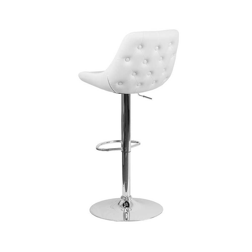 Contemporary White Vinyl Adjustable Height Barstool with Chrome Base