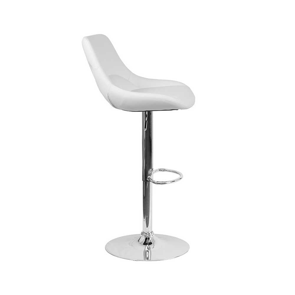 Contemporary White Vinyl Adjustable Height Barstool with Chrome Base