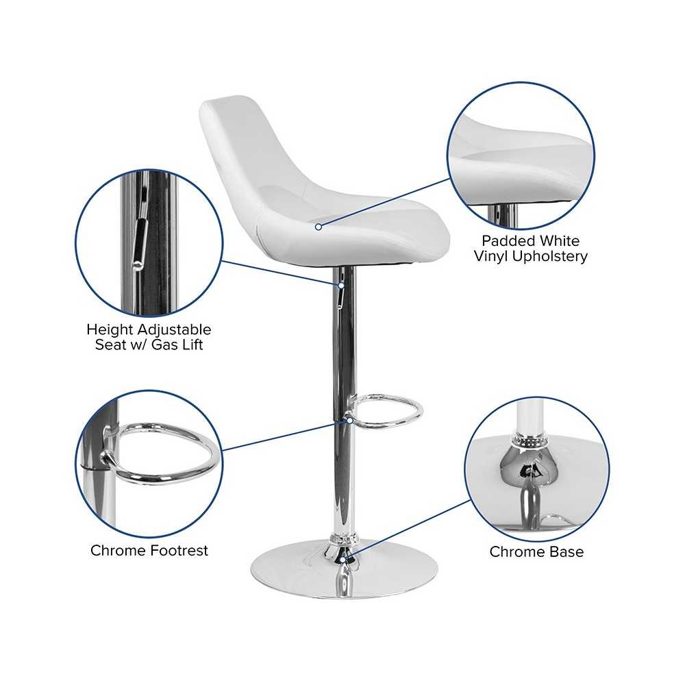 Contemporary White Vinyl Adjustable Height Barstool with Chrome Base