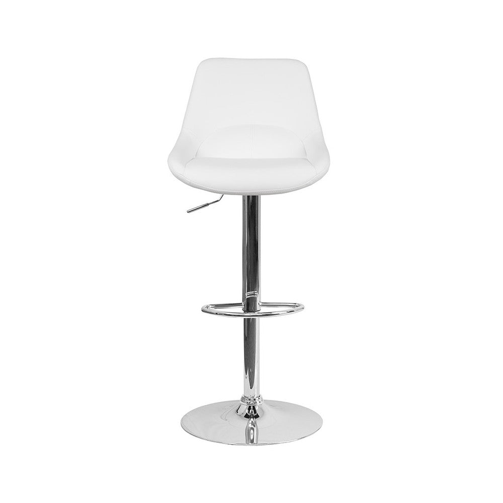 Contemporary White Vinyl Adjustable Height Barstool with Chrome Base