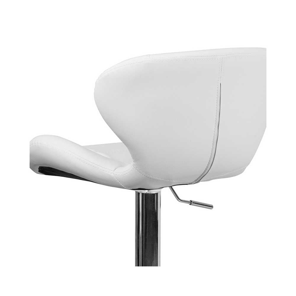 Contemporary White Vinyl Adjustable Height Barstool with Curved Back and Chrome Base