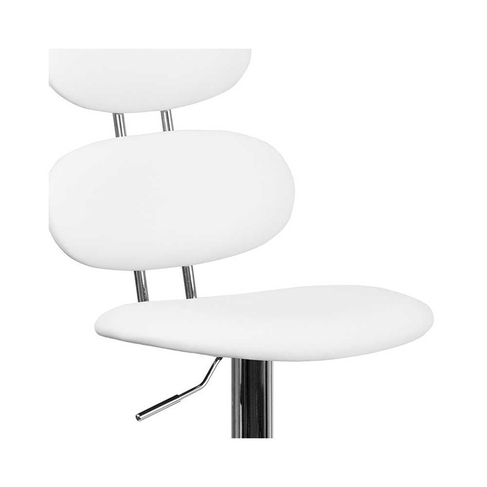 Contemporary White Vinyl Adjustable Height Barstool with Ellipse Back and Chrome Base