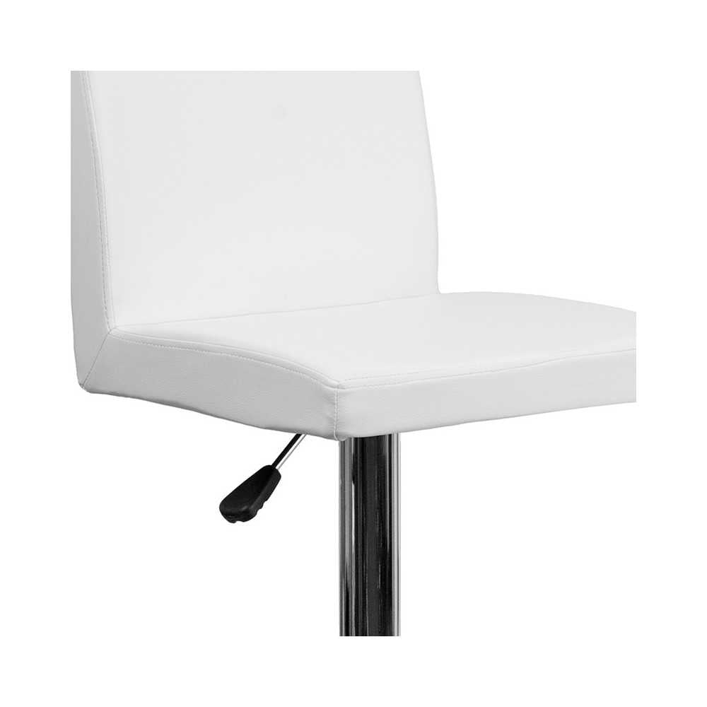 Contemporary White Vinyl Adjustable Height Barstool with Panel Back and Chrome Base