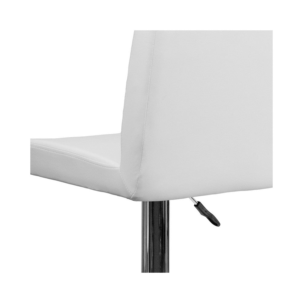 Contemporary White Vinyl Adjustable Height Barstool with Panel Back and Chrome Base