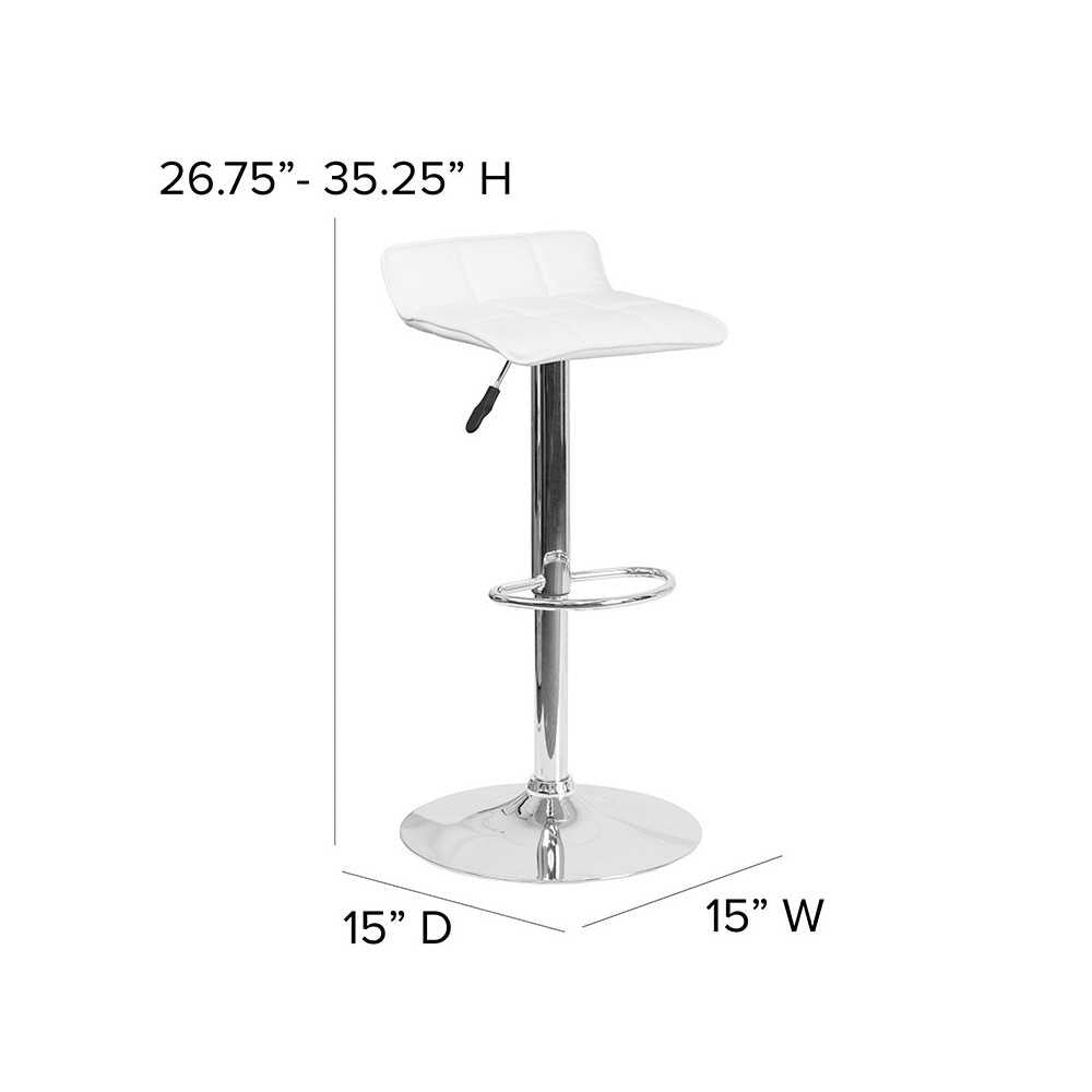 Contemporary White Vinyl Adjustable Height Barstool with Quilted Wave Seat and Chrome Base