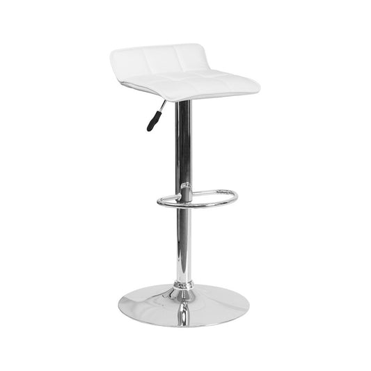 Contemporary White Vinyl Adjustable Height Barstool with Quilted Wave Seat and Chrome Base