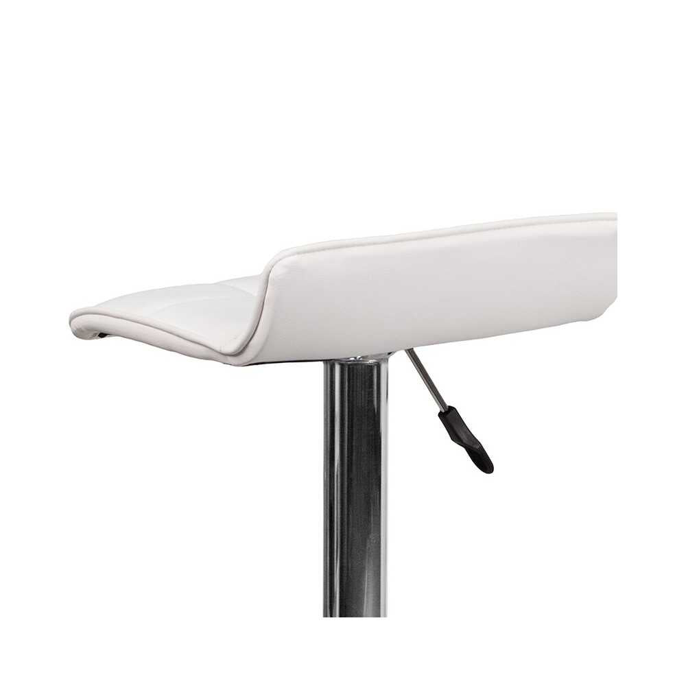 Contemporary White Vinyl Adjustable Height Barstool with Quilted Wave Seat and Chrome Base